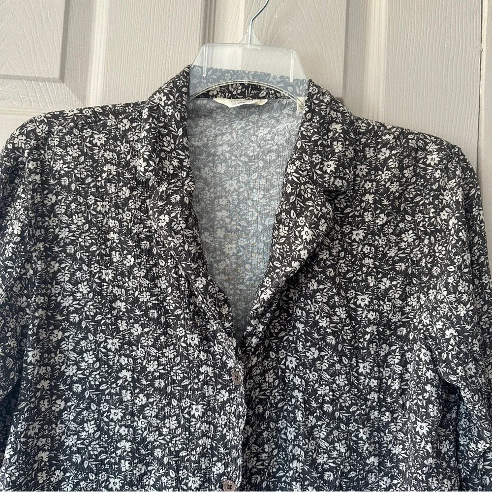 Faherty Cabana Long Sleeve‎ Shirt Blouse Charcoal Woodstock Floral size Large